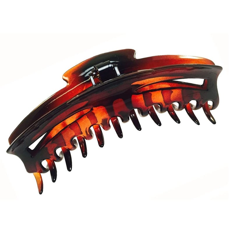 Parcelona French Bend Narrow Large Jumbo 6 Tortoise Shell Cellulose No Slip Grip Covered Spring Jaw Hair Claw Clip Clamp for Women Girls Durable Paris Hair Accessories Made in France Shell