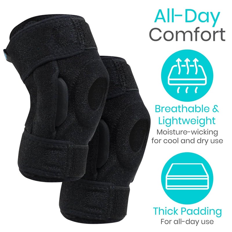 Vive Hinged Knee Brace 2 Pack  Relieves ACL MCL Meniscus Tear  Lightweight Comfortable Breathable Open Patella Wrap with Side Stabilizers  for Women  Men  Adjustable Strap for Tendonitis Black - Image 2