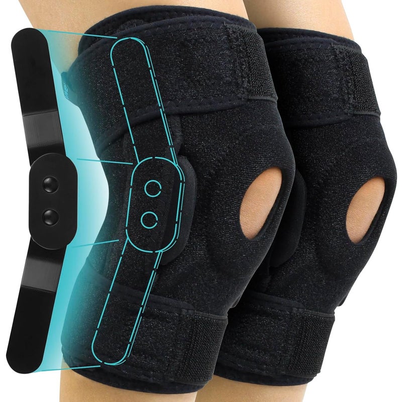 Vive Hinged Knee Brace 2 Pack  Relieves ACL MCL Meniscus Tear  Lightweight Comfortable Breathable Open Patella Wrap with Side Stabilizers  for Women  Men  Adjustable Strap for Tendonitis Black - Image 1