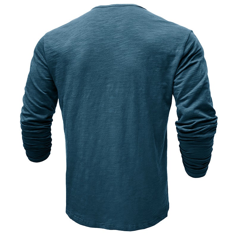 2024 Autumn and Winter Men''s Wear Foreign Trade Men''s Long-sleeved T-shirt Outdoor and Men''s Henry Shirt Slub Cotton Top - Image 5