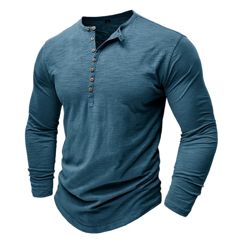 2024 Autumn and Winter Men''s Wear Foreign Trade Men''s Long-sleeved T-shirt Outdoor and Men''s Henry Shirt Slub Cotton Top - Image 2