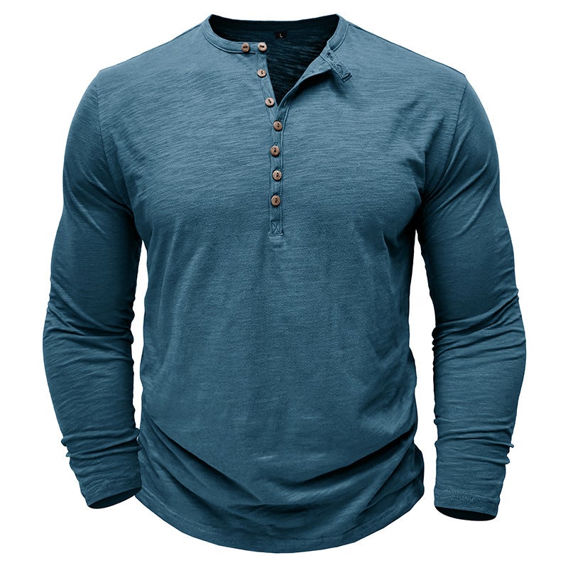 2024 Autumn and Winter Men''s Wear Foreign Trade Men''s Long-sleeved T-shirt Outdoor and Men''s Henry Shirt Slub Cotton Top - Image 4