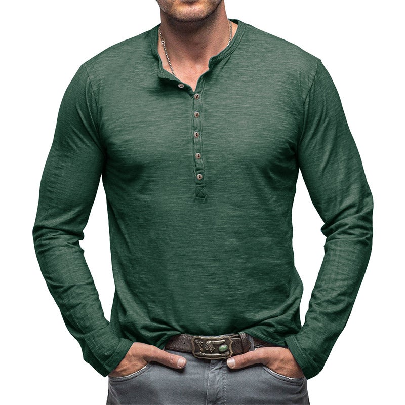 2024 Autumn and Winter Men''s Wear Foreign Trade Men''s Long-sleeved T-shirt Outdoor and Men''s Henry Shirt Slub Cotton Top - Image 1