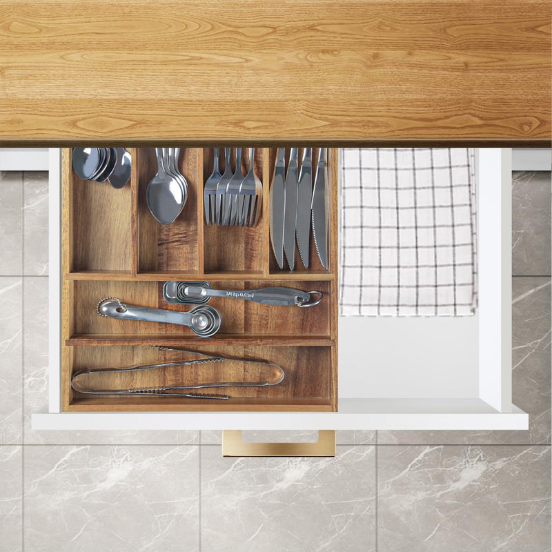 KITEISCAT Acacia Wood Silverware Organizer, Kitchen Utensil Drawer Organizer for Forks, Knives & Spoons, 6-Compartment Cutlery Tray, Flatware Holder - Image 5