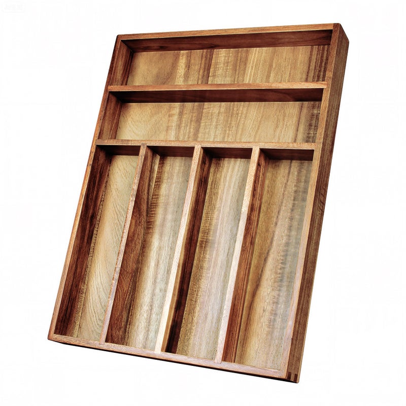 KITEISCAT Acacia Wood Silverware Organizer, Kitchen Utensil Drawer Organizer for Forks, Knives & Spoons, 6-Compartment Cutlery Tray, Flatware Holder - Image 1