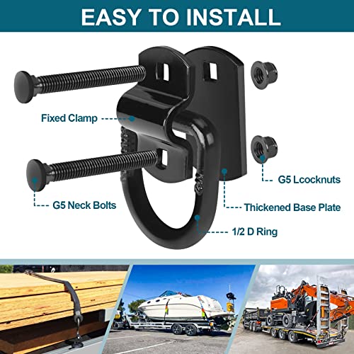Eapele 1/2" D Rings Tie Down Anchors,Heavy Duty Steel Breaking Strength 12000 lbs, Surface Mount Hooks for Securing Cargo on Trailer, Trucks with Screws and Bolts(4PCS) - Image 4
