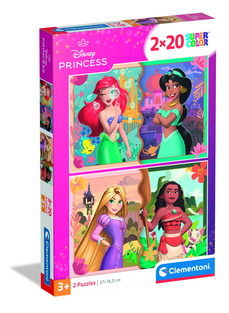 Clementoni Puzzle Disney Princess 2x20-Pieces | Jigsaw Puzzle | Children's Puzzle | Preschool Learning Toys | Develops Problem Solving Skills | Made in Italy - Image 1