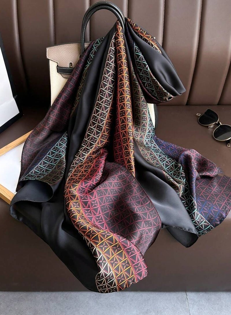 سيوسي وشاح طويل من الساتان الأسود نمط جديد 180 * 85 سم لمختلف المناسبات ، شال - Image 2