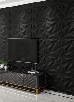 EzzySo 12 Pices 3D Wall Panel 3D Texture PVC Wallpaper Diamond Design Decorative Wall Cover For Living Room Lobby Bedroom Office Each PVC 30x30cm Black  - Image 3