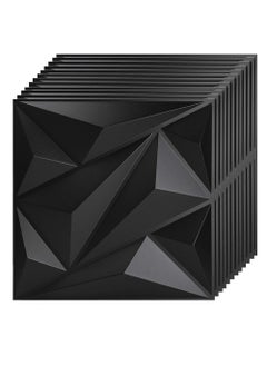 EzzySo 12 Pices 3D Wall Panel 3D Texture PVC Wallpaper Diamond Design Decorative Wall Cover For Living Room Lobby Bedroom Office Each PVC 30x30cm Black  - Image 1