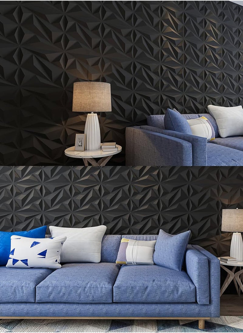 EzzySo - 12 Pices 3D Wall Panel 3D Texture PVC Wallpaper Diamond Design Decorative Wall Cover For Living Room Lobby Bedroom Office Each PVC 30x30cm Black - Image 1