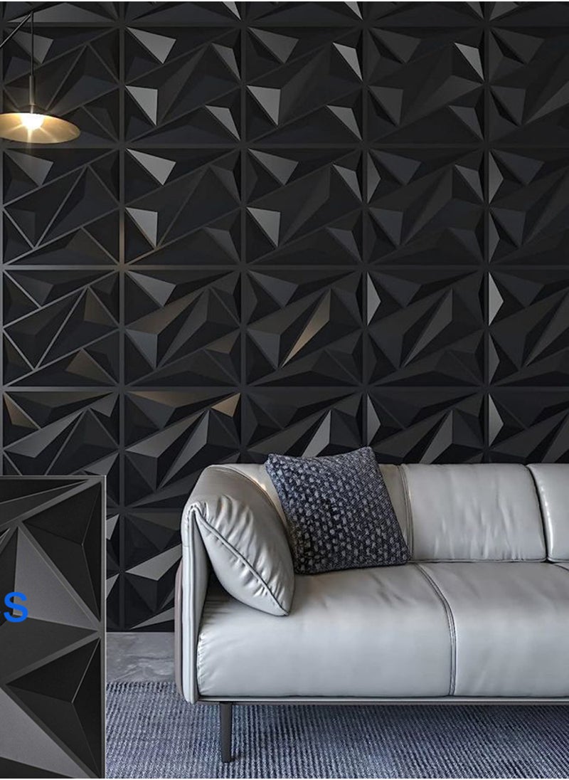 EzzySo - 12 Pices 3D Wall Panel 3D Texture PVC Wallpaper Diamond Design Decorative Wall Cover For Living Room Lobby Bedroom Office Each PVC 30x30cm Black - Image 1