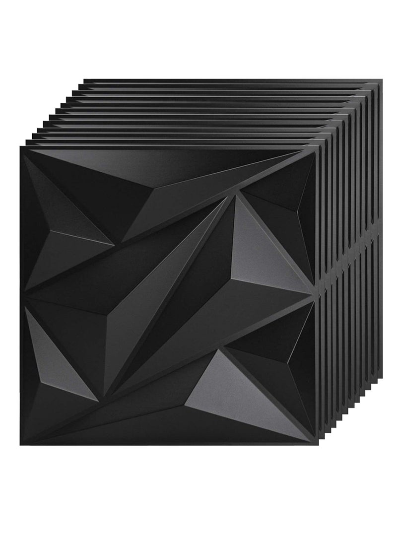 EzzySo 12 Pices 3D Wall Panel 3D Texture PVC Wallpaper Diamond Design Decorative Wall Cover For Living Room Lobby Bedroom Office Each PVC 30x30cm Black - Image 1