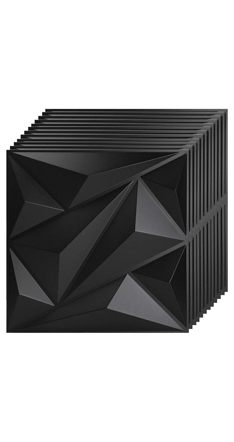 إيزي سو 12 قطعة لوحة حائط ثلاثية الأبعاد نسيج ثلاثي الأبعاد من مادة PVC ورق حائط بتصميم ماسي غطاء جدار مزخرف لغرفة المعيشة والردهة وغرفة النوم والمكتب كل قطعة PVC 30 × 30 سم أسود - Image 1