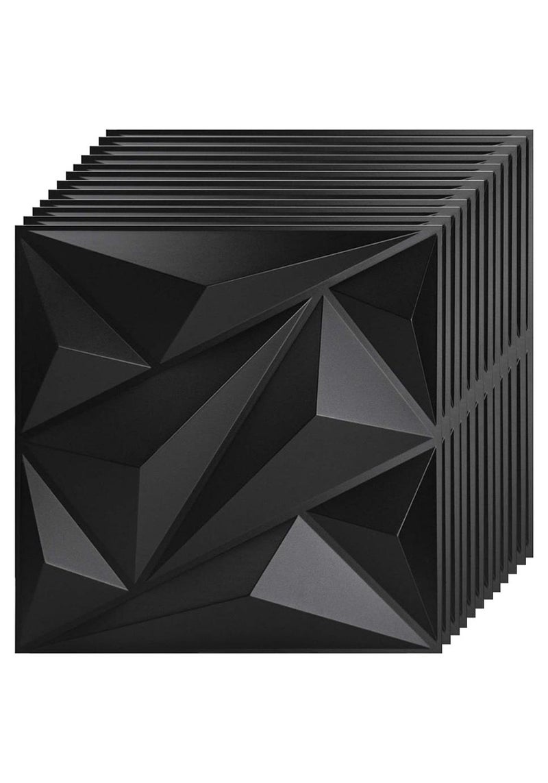 إيزي سو 12 قطعة لوحة حائط ثلاثية الأبعاد نسيج ثلاثي الأبعاد من مادة PVC ورق حائط بتصميم ماسي غطاء جدار مزخرف لغرفة المعيشة والردهة وغرفة النوم والمكتب كل قطعة PVC 30 × 30 سم أسود - Image 1