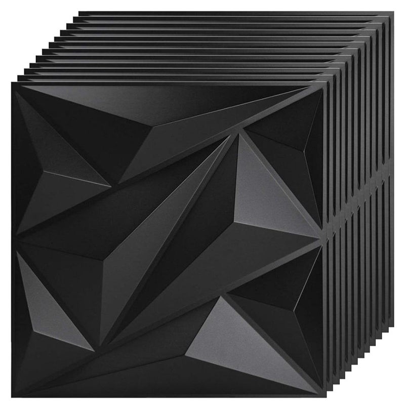 إيزي سو 12 قطعة لوحة حائط ثلاثية الأبعاد نسيج ثلاثي الأبعاد من مادة PVC ورق حائط بتصميم ماسي غطاء جدار مزخرف لغرفة المعيشة والردهة وغرفة النوم والمكتب كل قطعة PVC 30 × 30 سم أسود - Image 1