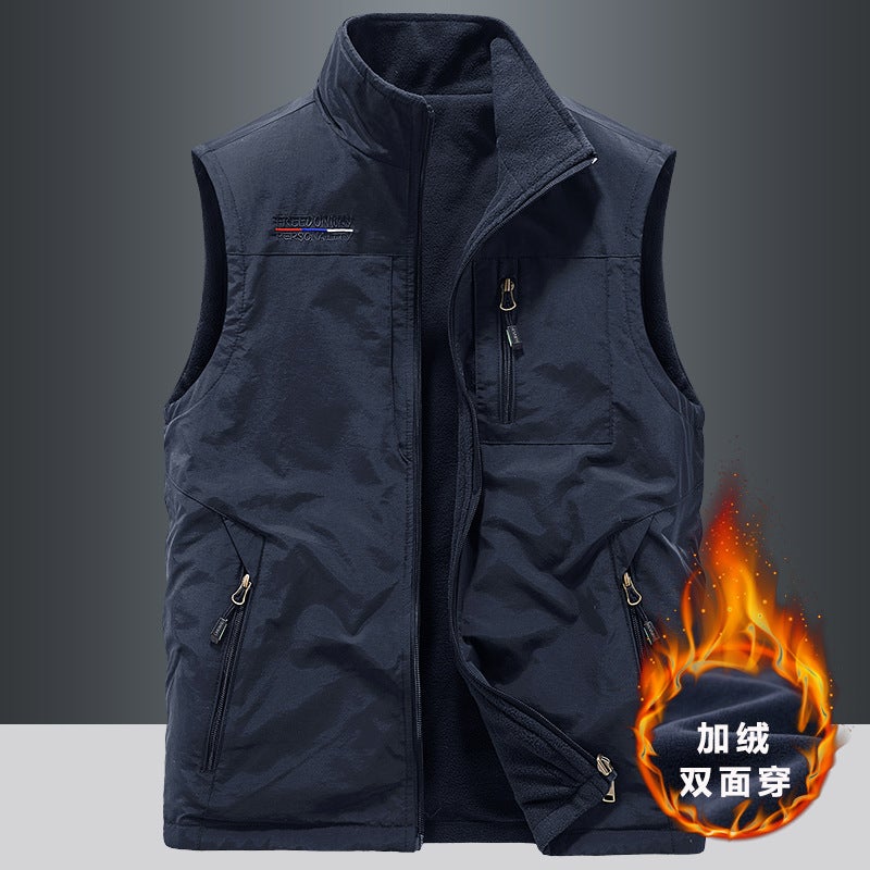 Autumn and Winter Double-sided Vest Mens Outdoor Sports Fleece Vest Fleece Vest fleece-lined Vest Sleeveless Jacket Royal blue - Image 1