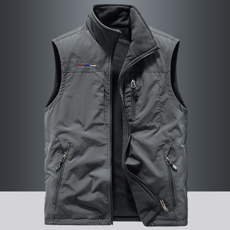 Autumn and Winter Double-sided Vest Mens Outdoor Sports Fleece Vest Fleece Vest fleece-lined Vest Sleeveless Jacket Royal blue - Image 5