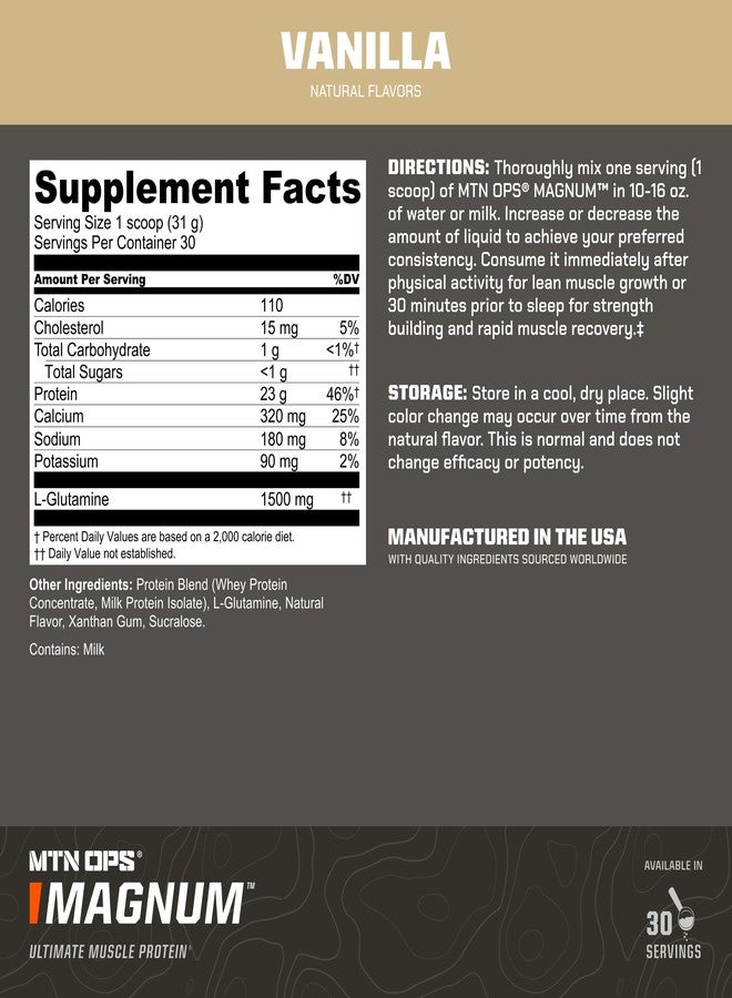MTN OPS Magnum Protein Powder 23g Protein per Serving Whey Protein Blend with BCAAs Low Sugar Gluten Free 30 Servings Vanilla - Image 3