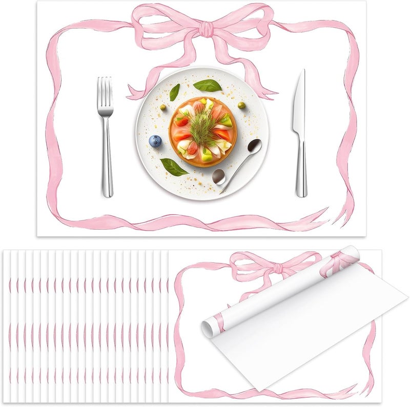 JarThenaAMCS 50 ورقة مفرش طاولة وردي مزين بعقدة قوس جميلة مفرش طاولة قابل للتخلص لحفلة توديع العزوبية 14 × 10 بوصة - Image 1