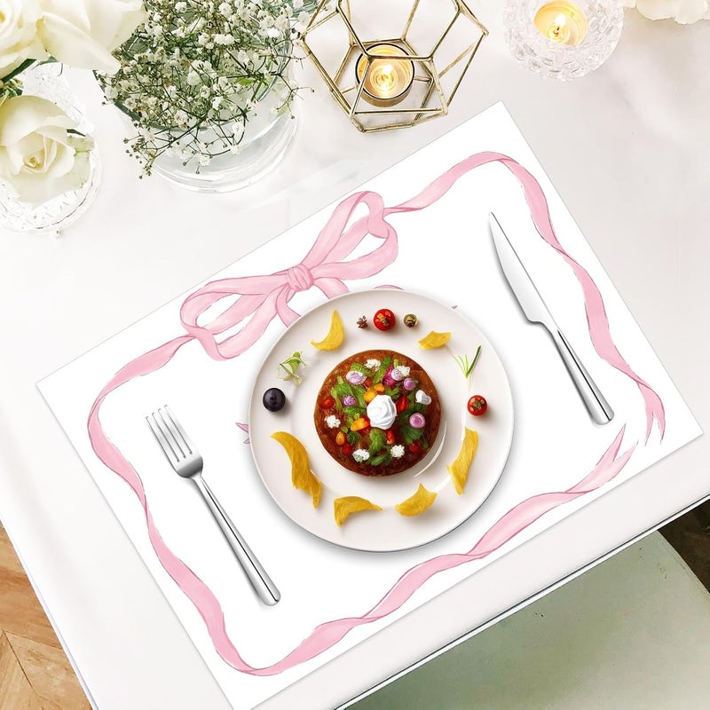 JarThenaAMCS 50 ورقة مفرش طاولة وردي مزين بعقدة قوس جميلة مفرش طاولة قابل للتخلص لحفلة توديع العزوبية 14 × 10 بوصة - Image 3