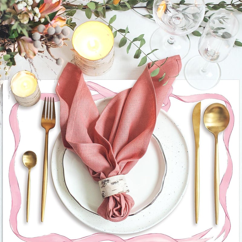 JarThenaAMCS 50 ورقة مفرش طاولة وردي مزين بعقدة قوس جميلة مفرش طاولة قابل للتخلص لحفلة توديع العزوبية 14 × 10 بوصة - Image 4