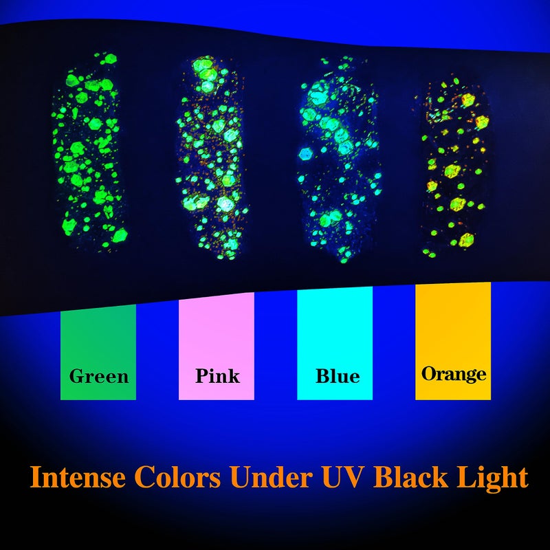 MEICOLY Neon Blue Body Glitter Gel,UV Blacklight Chunky Face Glitter Gel,Glow in The Dark Glitter Paint,Singer Concert Music Festival Party Rave Accessories,Halloween Glitter Makeup for Women,50ml - Image 3