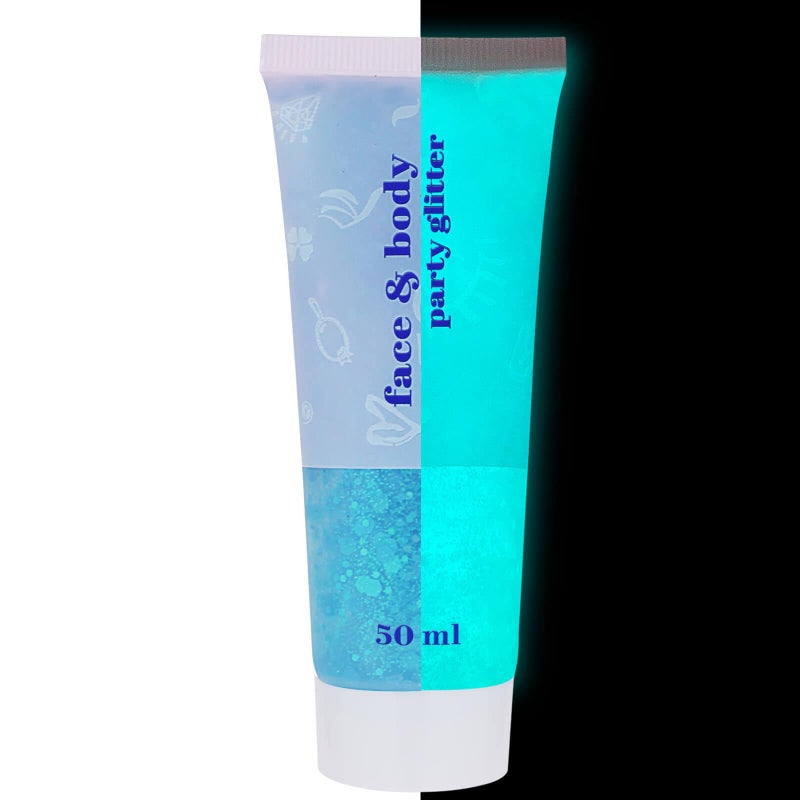 MEICOLY Neon Blue Body Glitter Gel,UV Blacklight Chunky Face Glitter Gel,Glow in The Dark Glitter Paint,Singer Concert Music Festival Party Rave Accessories,Halloween Glitter Makeup for Women,50ml - Image 1