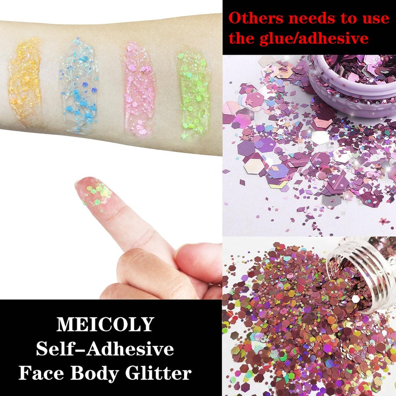 MEICOLY Neon Blue Body Glitter Gel,UV Blacklight Chunky Face Glitter Gel,Glow in The Dark Glitter Paint,Singer Concert Music Festival Party Rave Accessories,Halloween Glitter Makeup for Women,50ml - Image 5