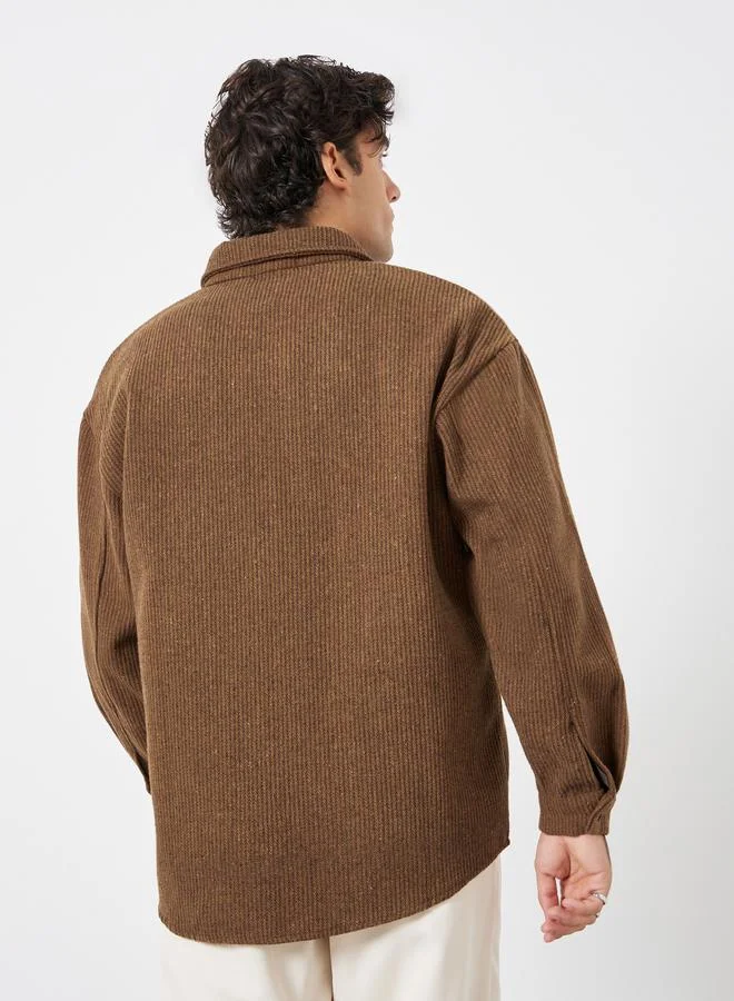 Styli  Men Brown Corduroy Jacket with Buttons for Men | Best Price UAE