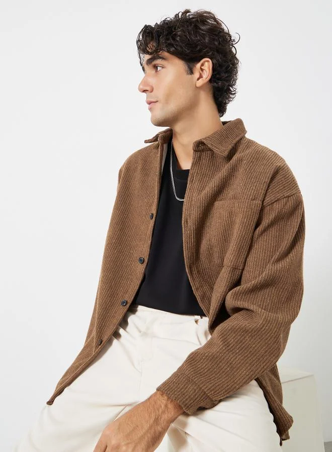 Men Brown Corduroy Jacket with Buttons