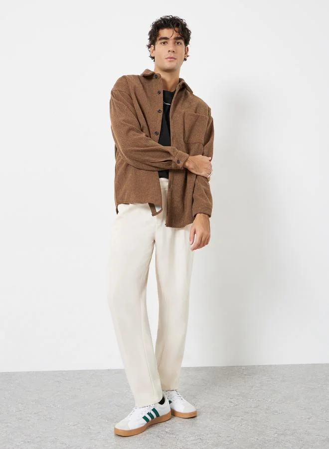 Styli Men Brown Corduroy Jacket with Buttons