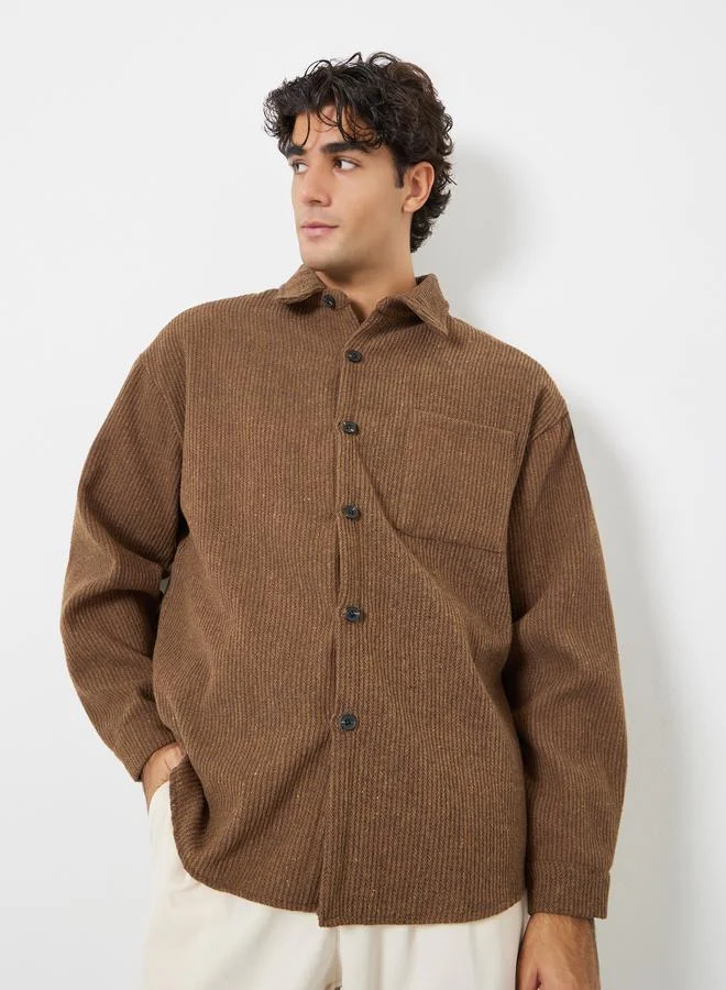 Styli  Men Brown Corduroy Jacket with Buttons for Men | Best Price UAE