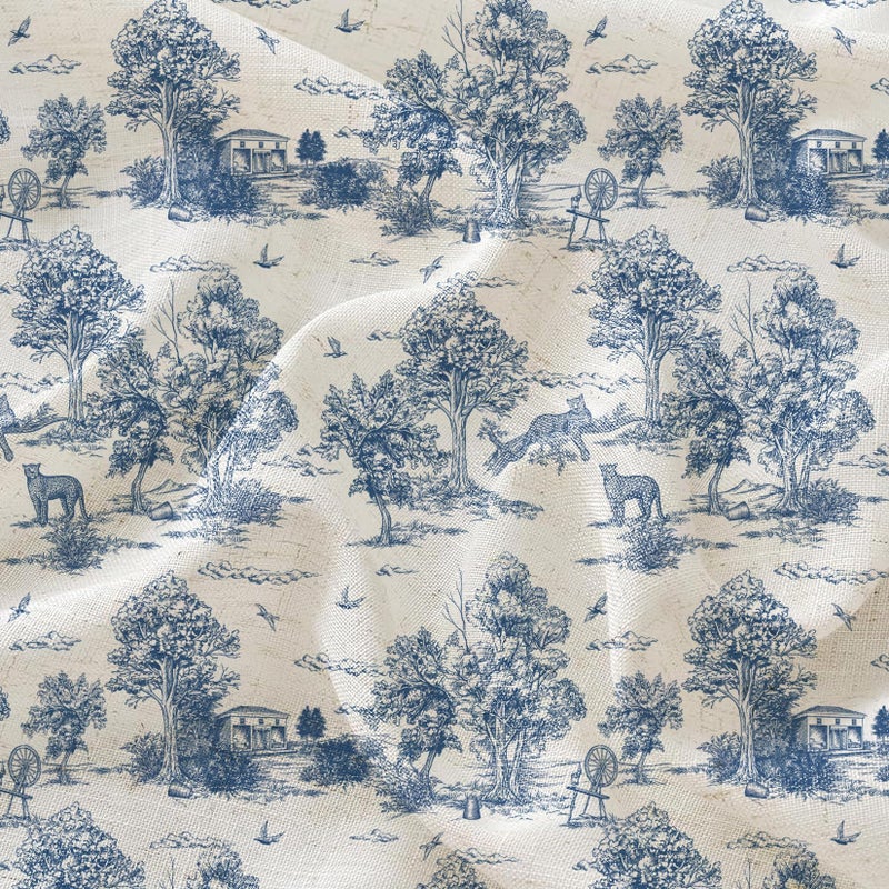 LOVOUS Vintage Blue Toile Curtains 84 Inch Length Linen Toile de Jouy Light Filtering French Country Window Curtain for Living Room Bedroom Rod Pocket Victorian Window Treatments Drapes,2 Panels Set - Image 3