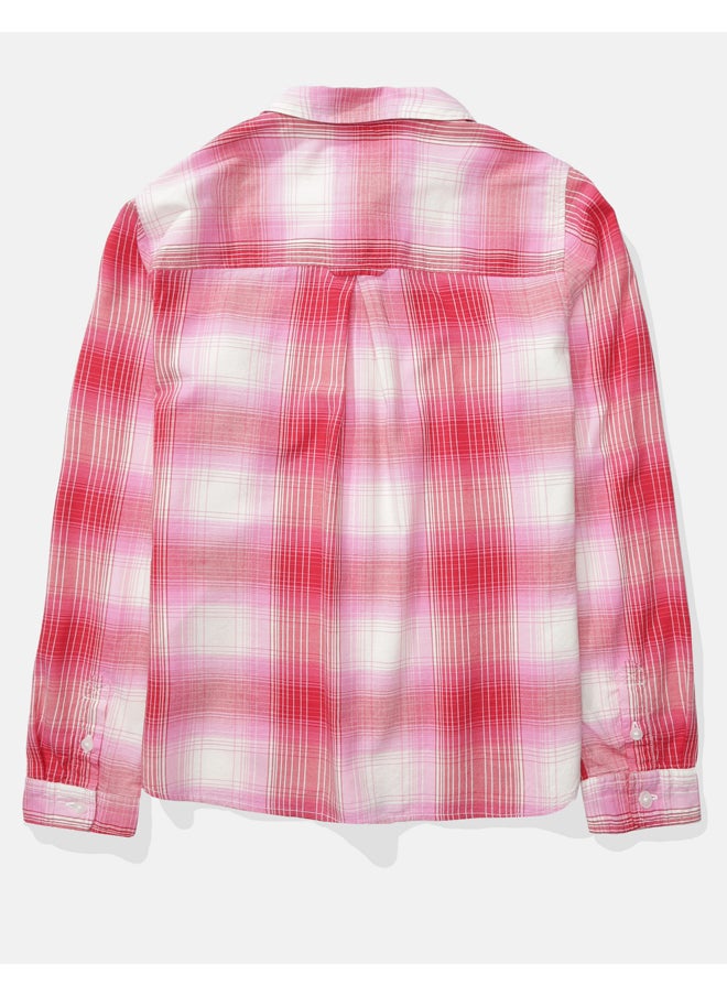 American Eagle - قميص منقوش بأزرار وأكمام طويلة من AE - Image 1