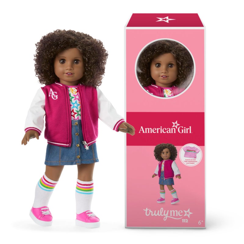 American Girl Truly Me 18inch Doll 112 with Brown Eyes Natural Short Curly DarkBrown Hair Deep Skin for Ages 6