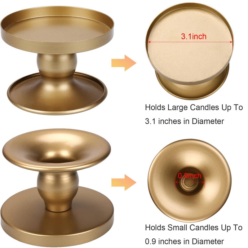 Auerllcy Table Gold Candle Holders â€“ Set of 2 | Reversible Metal Candle Stand for Pillar & Taper Candles | Stylish Tabletop Candle Tray for Home DÃ©cor, Weddings & Special Occasions (Gold) - Image 2