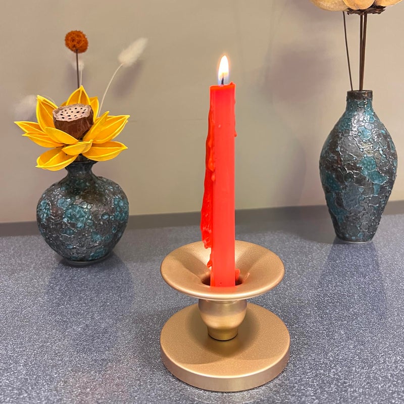 Auerllcy Table Gold Candle Holders â€“ Set of 2 | Reversible Metal Candle Stand for Pillar & Taper Candles | Stylish Tabletop Candle Tray for Home DÃ©cor, Weddings & Special Occasions (Gold) - Image 5