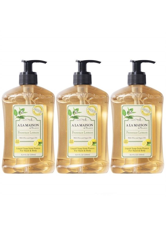 A La Maison Provence Lemon Liquid Hand Soap - Triple French Milled Natural Moisturizing Soap (3 Pack, 16.9 oz Bottle) - Image 1