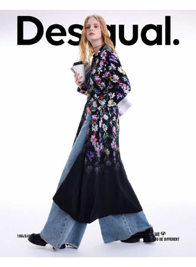 DESIGUAL Women'S Floral Print Long Sleeve Shirt Collar Dress, Autumn/Winter 2025 Collection - Image 1