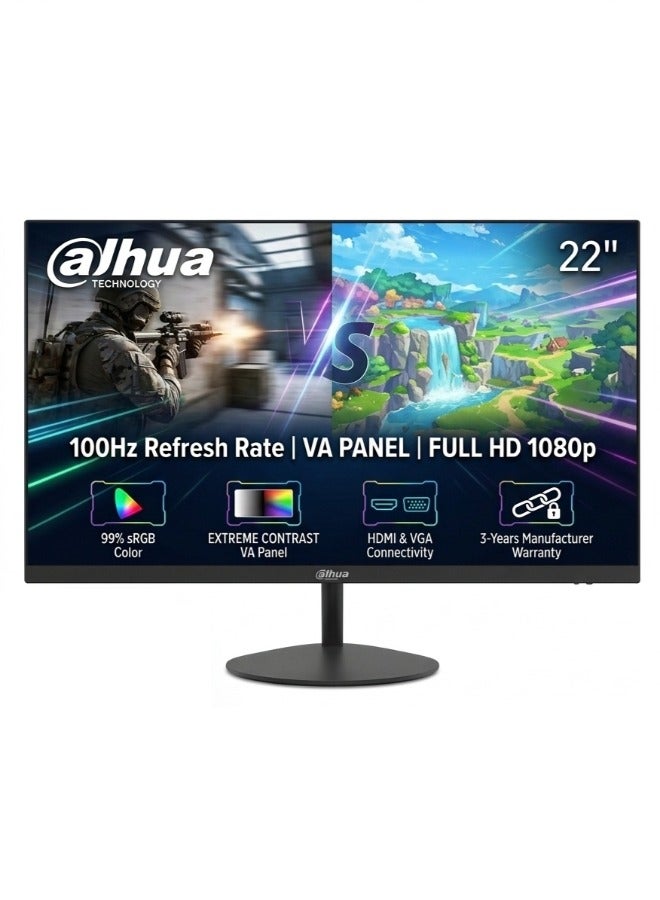 Dahua 22-Inch VA Full HD 1080p 100Hz Borderless Monitor With HDMI, VGA, 3 Years Dahua Manufacturer Warranty - (LM22-A200Y) Black - Image 1