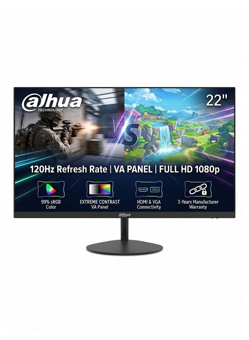داهوا شاشة VA بحجم 22 بوصة بدقة Full HD 1080p وتردد 100Hz بدون حواف مع HDMI و VGA وضمان مصنع من داهوا لمدة 3 سنوات - (LM22-A200Y) - Image 1
