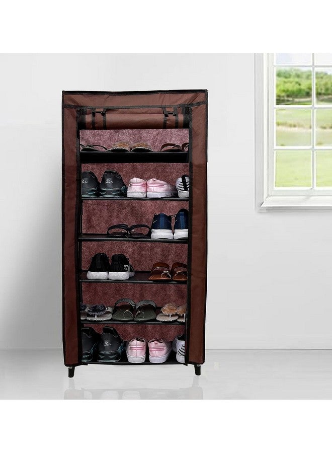 ROBMOB 6 Tier Metal Shoe Rack Collapsible Shoe Organiser with Adjustable Shelves Space Saving Lightweight Racks Foldable Sneaker Footwear Best for Men, Women, Boots, Slippers (Brown Cover) - Image 2