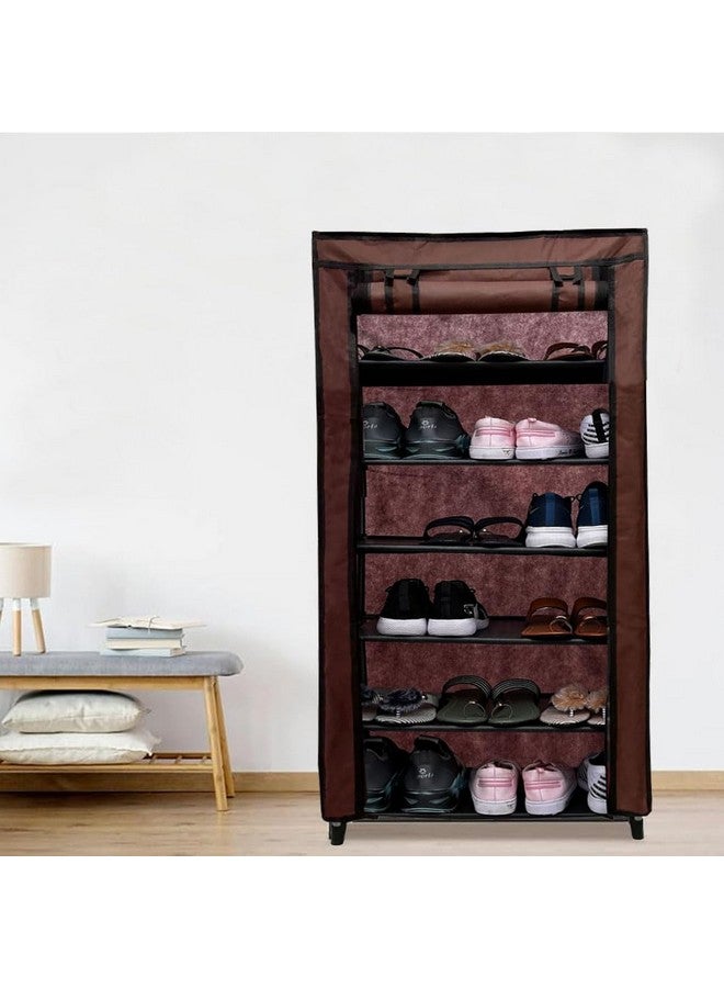 ROBMOB 6 Tier Metal Shoe Rack Collapsible Shoe Organiser with Adjustable Shelves Space Saving Lightweight Racks Foldable Sneaker Footwear Best for Men, Women, Boots, Slippers (Brown Cover) - Image 1
