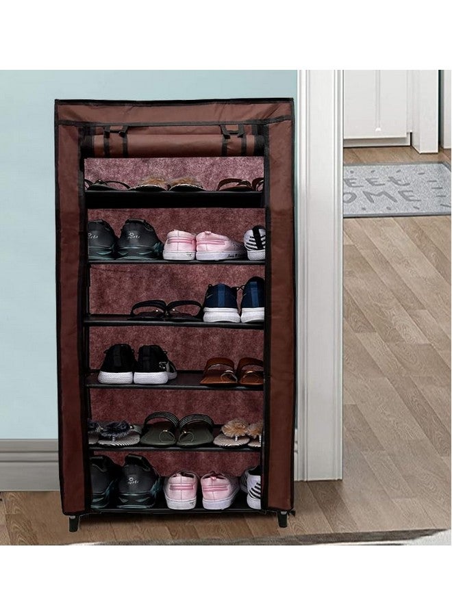 ROBMOB 6 Tier Metal Shoe Rack Collapsible Shoe Organiser with Adjustable Shelves Space Saving Lightweight Racks Foldable Sneaker Footwear Best for Men, Women, Boots, Slippers (Brown Cover) - Image 3