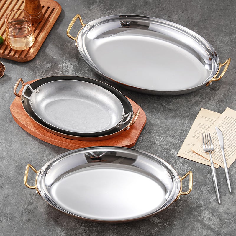 Stainless Steel Egg-Shaped Frying Pan Thickened Fish Hearth Plate Binaural Seafood Plate Crayfish Plate Western Food Baked Rice Steak Plate Tableware - Image 3
