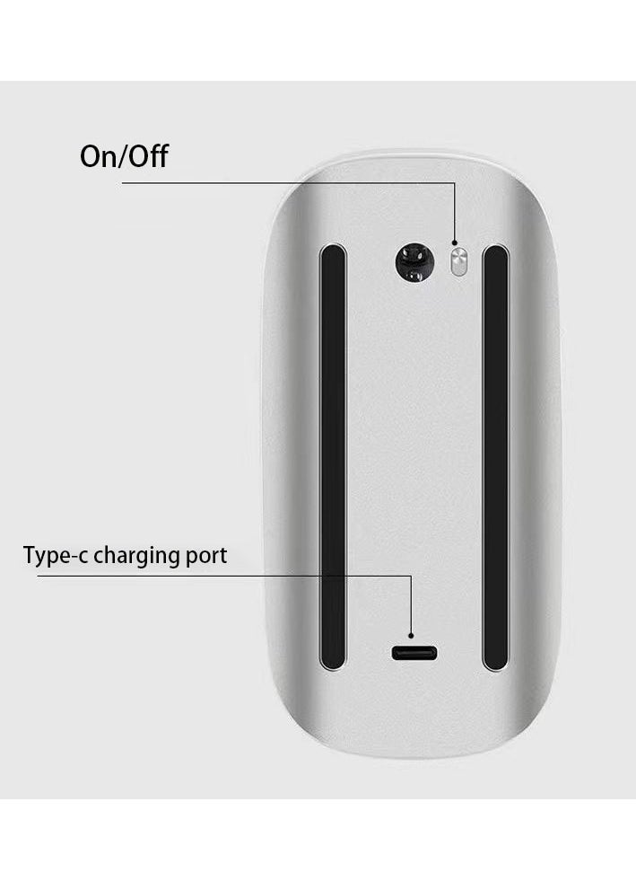 Wireless Mouse Rechargeable Bluetooth White, Multi-Touch Surface, Slim Portable Design, Ergonomic, Quiet Travel Computer Mouse for PC Laptop, Rechargeable (White)