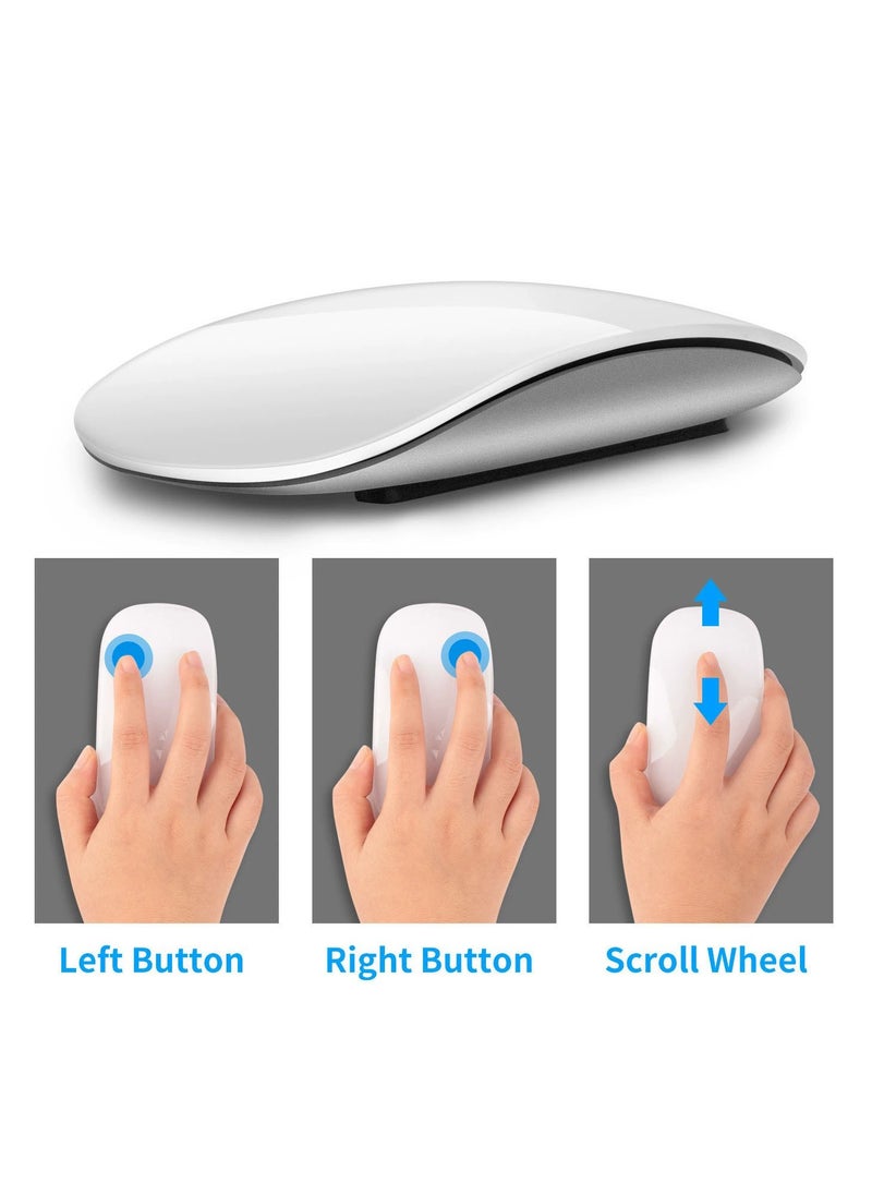 Wireless Mouse Rechargeable Bluetooth White, Multi-Touch Surface, Slim Portable Design, Ergonomic, Quiet Travel Computer Mouse for PC Laptop, Rechargeable (White)