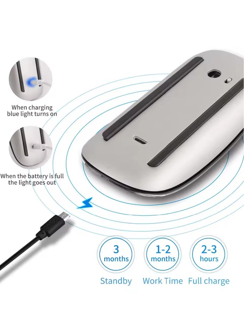 Wireless Mouse Rechargeable Bluetooth White, Multi-Touch Surface, Slim Portable Design, Ergonomic, Quiet Travel Computer Mouse for PC Laptop, Rechargeable (White)