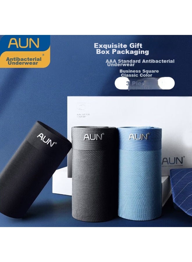 AUN Aun Men's Seamless Underwear, Boxer Briefs, Modal Antibacterial Shorts, Dark Gray-blue And Black, Size L - Image 4